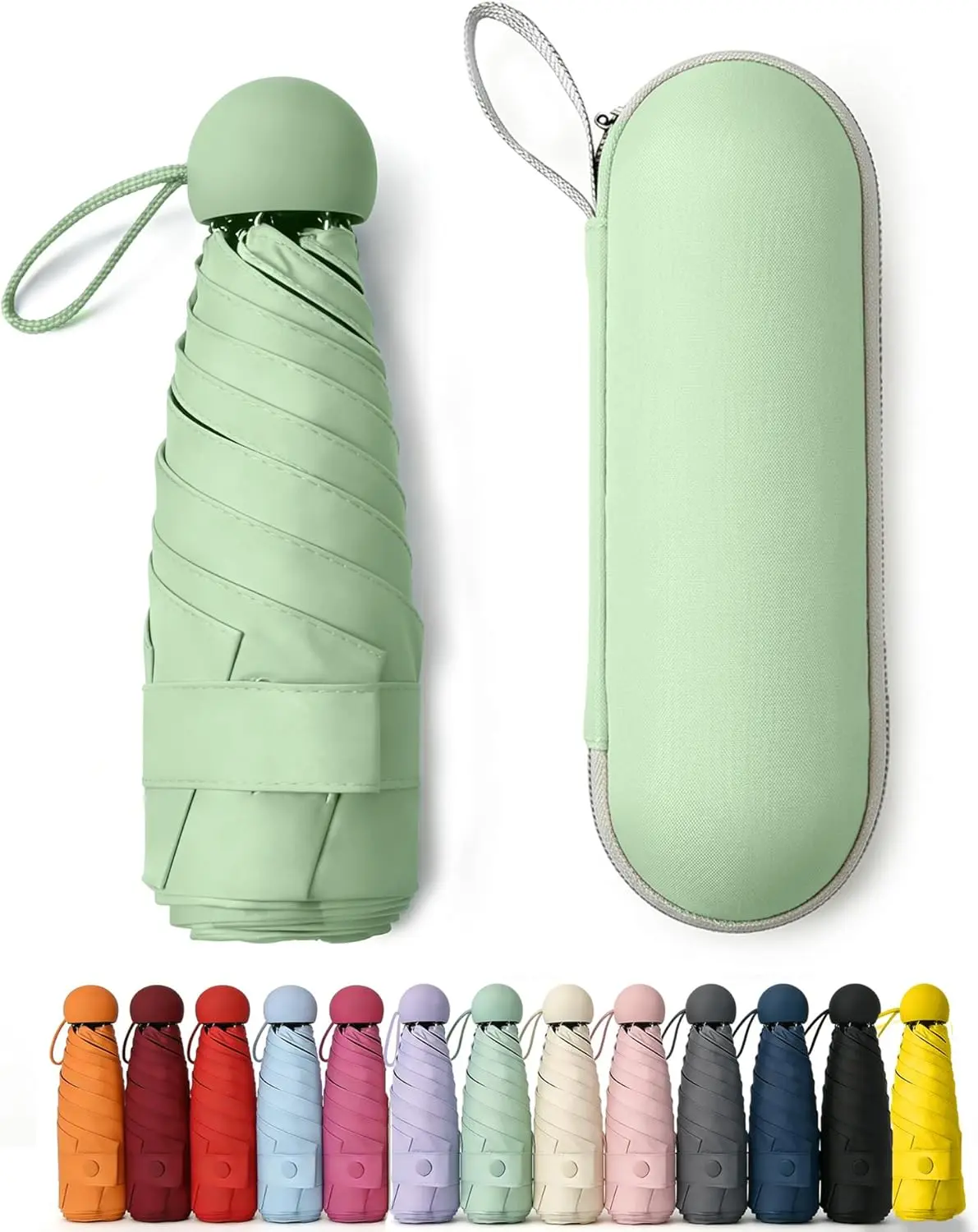 Mini Compact Umbrella for Purse with Waterproof Case, UV Sun Protection Travel Umbrella, Lightweight Portable Umbrella for Women Men Kids, Pocket Size Outdoor Essential