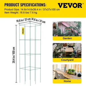 【Summervibes】VEVOR Square Tomato Cages, 6-Pack 14.6"x14.6"x39.4" Green PVC-Coated Steel Climbing Planting Stand Support for Vegetables, Flowers