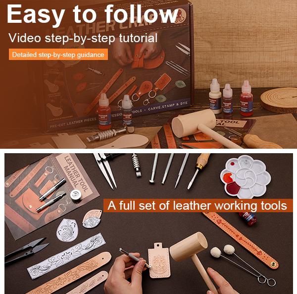 Handmade Leather Crafting Tool Set with Embossing Tools, Complete Supplies, and Step-by-Step Video Tutorials. A Beginner-Friendly Kit That Makes the Perfect Gift for DIY Enthusiasts and Leather Crafters. Handmade Leather Crafting Tool Set with Embossing Tools, Complete Supplies, and Step-by-Step Video Tutorials. A Beginner-Friendly Kit That Makes the Perfect Gift for DIY Enthusiasts and Leather Crafters.