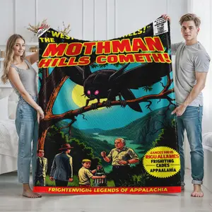 Mothman Print Blanket for Home Decor Unique Nighttime Forest Scene Design Vintage Monster Illustration Perfect for Horror Fans and Mythology Enthusiasts Ideal Christmas Birthday Gift for Adults and Collectors Cozy Throw for Living Room or Bedroom Use