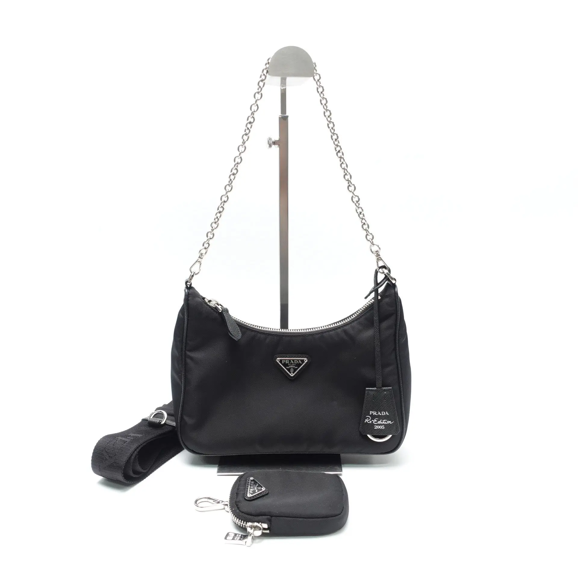 Pre-owned PRADA nylon with leather trim Shoulder Bag Black Nylon Chain with Pouch T10436993
