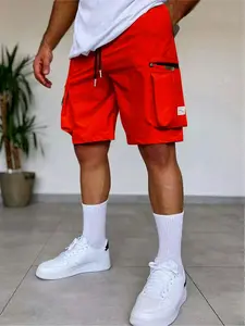Men's Fitted Letter Pattern Shorts, Multi-Pocket Design, Casual Streetwear Style, Comfortable & Versatile Fit