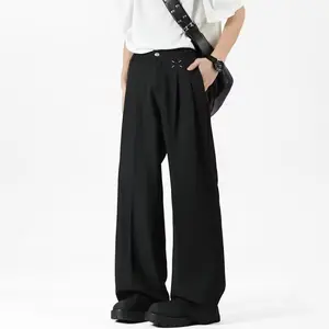 Black suit wide-leg pants 2025 spring high waist drape loose slim casual straight tall mopping pants for men