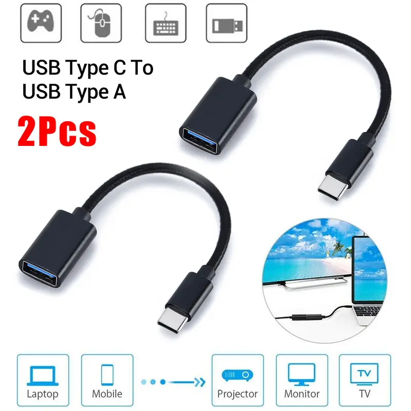 2 PCS USB-C 3.1 Male to USB 3.0 Type A Female OTG Adapter Cable for Smart Phones, Keyboard and Mouse, Laptop Computers (Fits 6.3 Inches Devices)