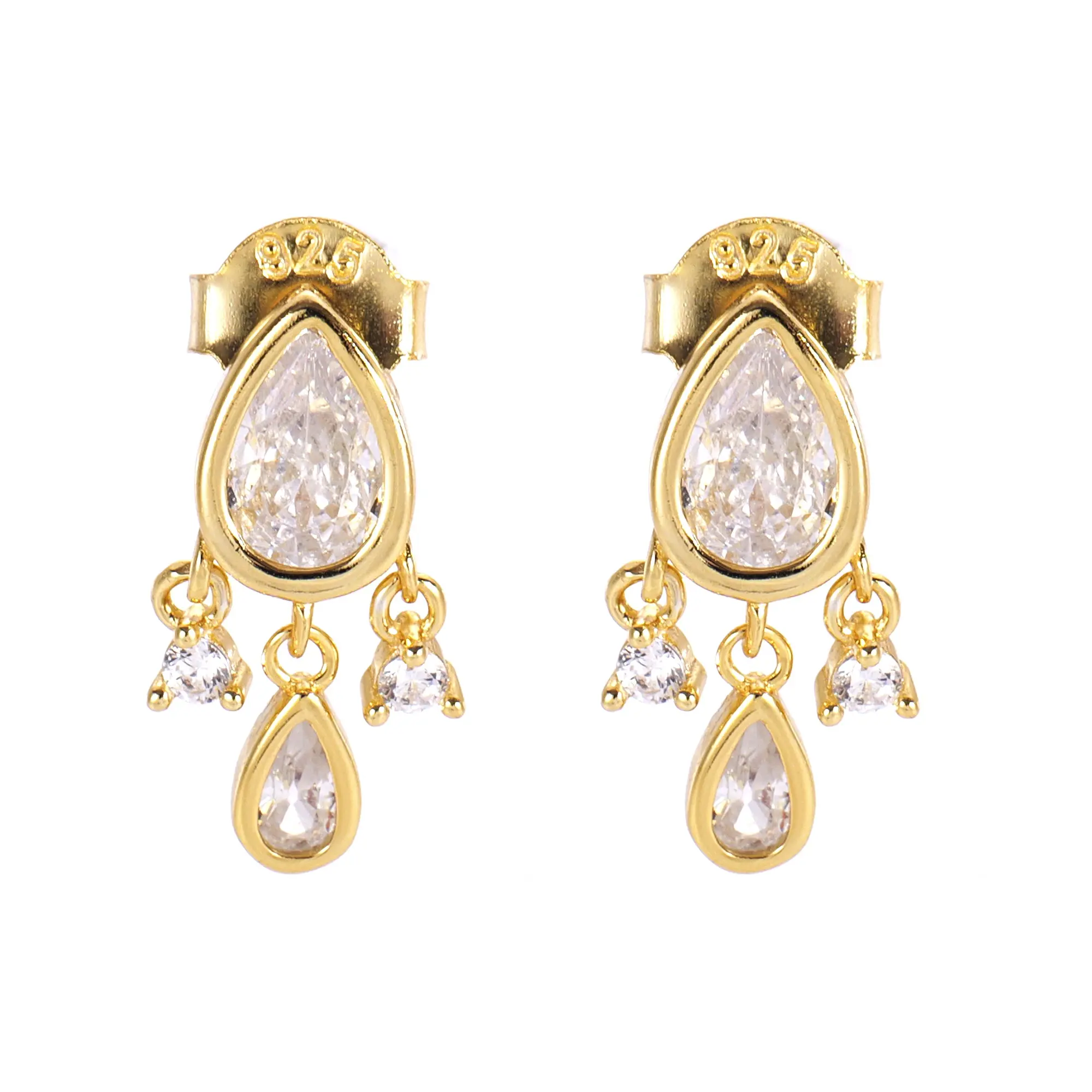 Elegant Dainty Dangle Earrings with Sparkling Pear CZ in Sterling Silver – Perfect Gift for Her