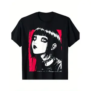 Men's Short-Sleeve Round Neck Menswear T-Shirt - 1pc Casual Streetwear Top with Quirky Kawaii Gothic Punk Anime Design