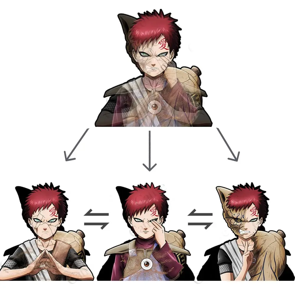 Naruto Gaara Anime Character 3D Reflective Stickers - 3 Unique Designs, Car Accessories for Naruto Gaara Fans, DIY Scrapbooking Toy & Hobby Item