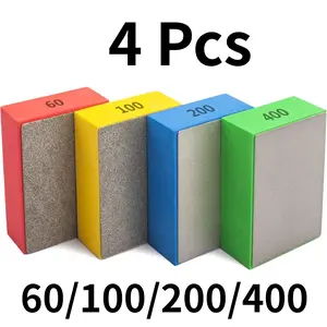 4Pcs Diamond Hand Polishing Pads Grit 60/100/200/400 for Sanding Ceramics Glass Tile Concrete Stone Marble Granite (Plane)