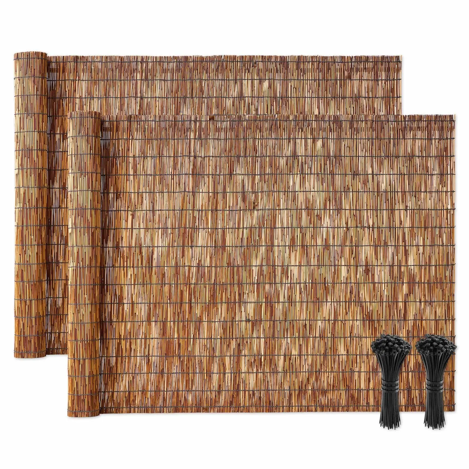Natural Reed Fencing Roll, 4 Ft X 16.4 Ft, 2-Pack Decorative Reed Fence For Divider And Privacy Screen, Balcony Patio Garden Backyard Outdoor Use, Brown, Ideal For Deck Railings, Patio Partitions, Garden Edging