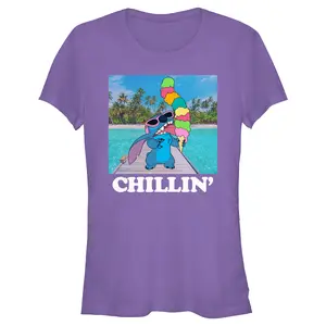 Junior's Women Lilo & Stitch Ice Cream Lover Chillin' T-Shirt