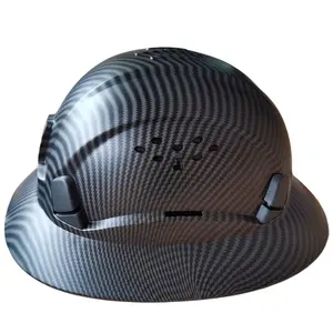 Full Brim Hard Hat, HDPE Vented Hard Hat with Carbon Fiber Pattern, 6 Point Suspension, Sunshade, Adjustable Ratchet, Industrial Work Hard Hat for Men Women