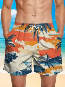 Men's quick-dry swim trunks, tropical beach style, with adjustable drawstring waist, lightweight swim shorts, suitable for surfing, swimming pool, and vacations. Quick-dry fabric, adjustable fit, ideal for swimming, travel, and leisure activities. A must-