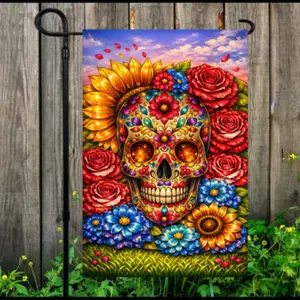 Sugar Skull Yard Flag Decor: Garden Decor Flag