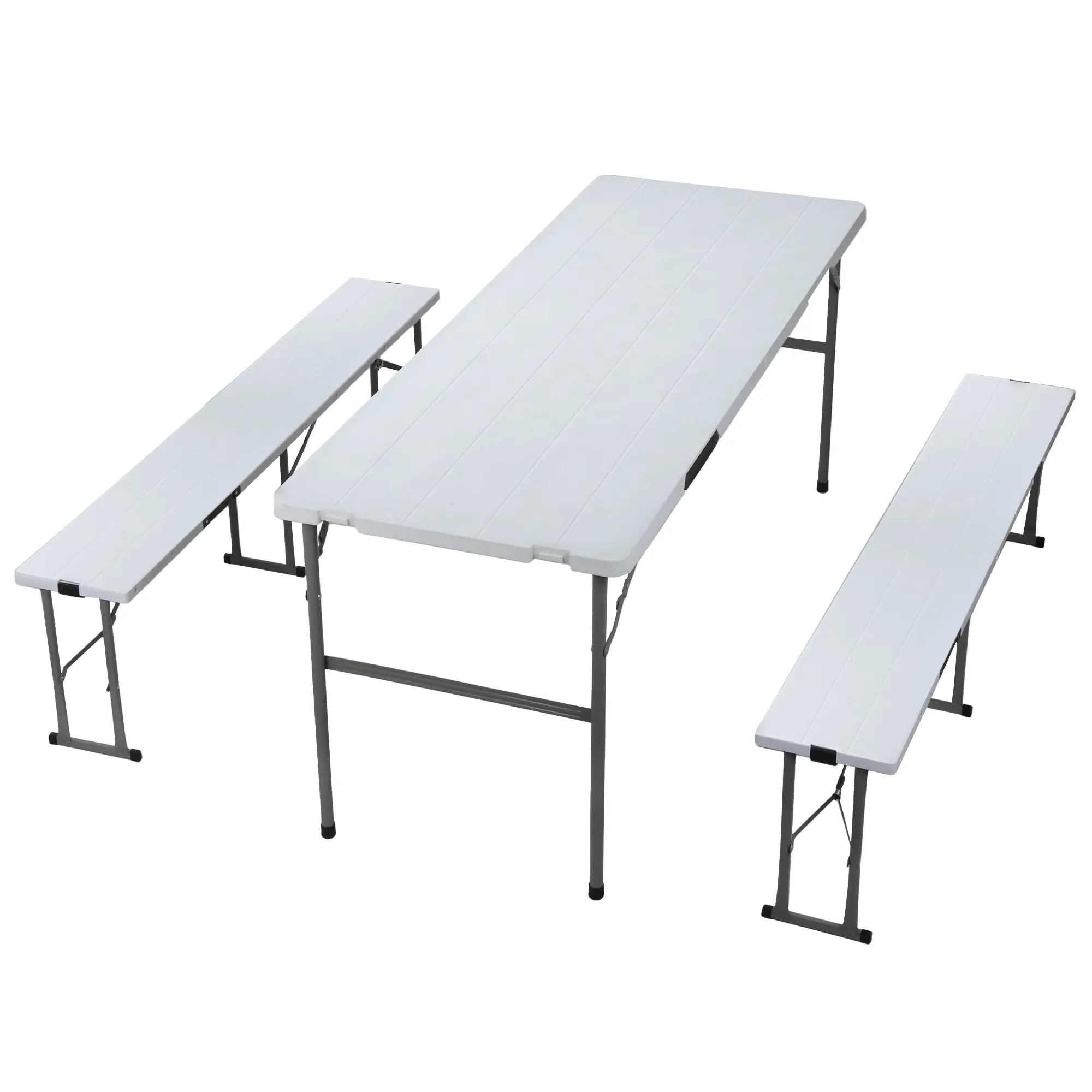 Segawe 3-Piece Folding Dining Table Set with 2 Benches, 5.8FT Indoor-Outdoor Furniture Set w/Handle, Safety Locks for Party, Camping