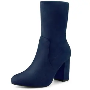 BLISSFUL STEP Stretch Foldable Sock Boot Round Toe Block Heel Ankle Boots for Women