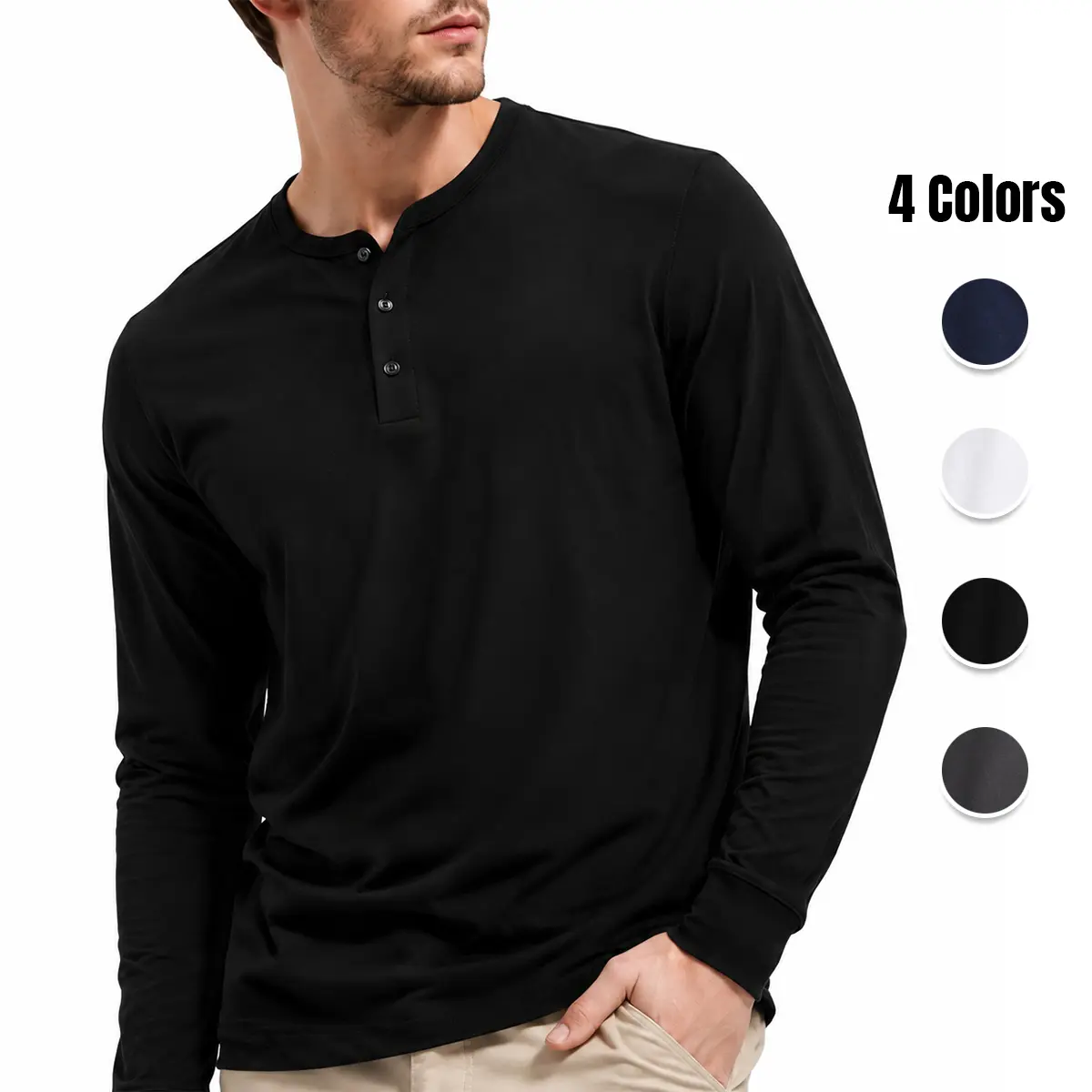 Gihuo Men's 2 Pack Cotton Henley Shirts, 3 Button Long Sleeve Casual Tees, Soft Lightweight Oversized Tops, Big & Tall Fit