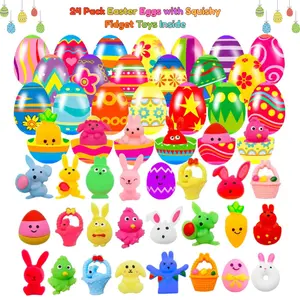 24 Pack Easter Eggs with Squishy Fidget Toys Inside – Bright Colorful Easter Basket Fillers & Easter Gifts for Kids,plastic bright easter eggs – Party Favors, Egg Hunt Fun