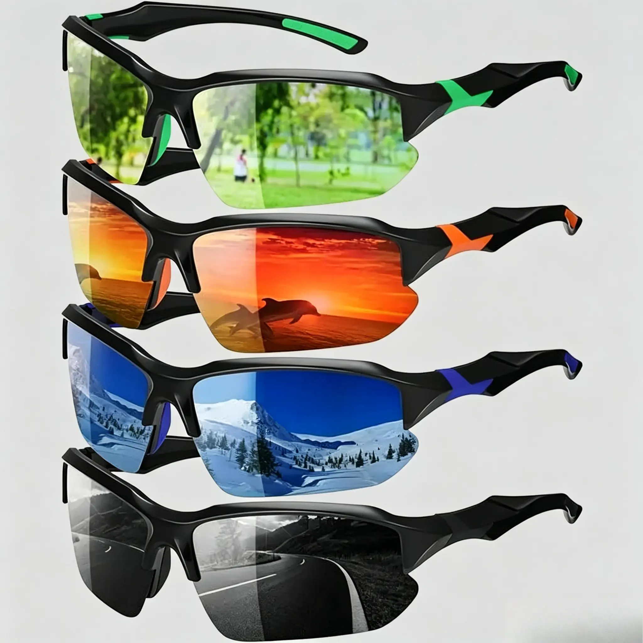 Women's 4-Pack Polarized Sports Sunglasses, 100% UV Protection, 20g Lightweight Half-Frame & Rimless Rubber-Polycarbonate Anti-Skid Durable Eyewear, Contemporary Style for Men’s Outdoor Driving (As Shown), Outdoor Activities, Polarised Lens