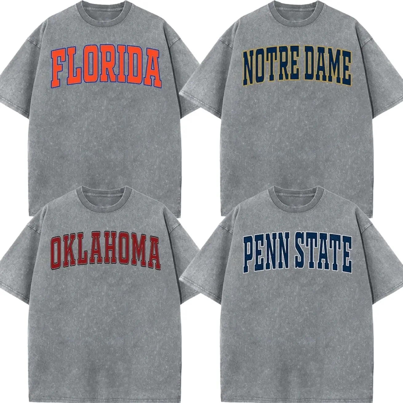 Distressed Varsity College Washed T-Shirt – Grey, Vintage Athletic Unisex Graphic Tee, Retro University Football Shirt, College Game Day Gift for Men & Women