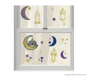 Ramadan and Eid Decoration Glitter Window Cling Decal Set