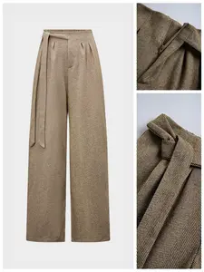 Autumn Winter Vintage Revival! Khaki Wool Wide-Leg Pants, Effortlessly Achieve British Office Elegance Autumn Winter Wardrobe Must-Have! Wool High-Waist Wide-Leg Pants, Freely Switch Styles for Office & Daily Life Autumn Winter American Retro Street Style