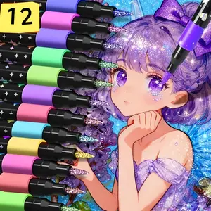 12/24/36/48 Vibrant Glitter Paint Pens/Single Tip/Fluorescent Markers/Soft-Tipped for Art And Painting