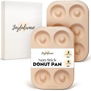 Donut Pan for Baking Set of 2 Non-stick Carbon Steel 6 Cavity Full-Sized Donut Molds Trendy Beige Donut Baking Pan
