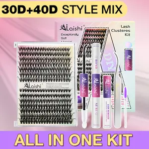 Ailaishi 30D 40D Lash Clusters Kit, DIY Cluster Eyelash Extensions 9‑16mm, 280pcs D Curl Natural Lashes with Bond & Seal,Remover,Tweezers,Brush–Fake Cat Eye Wispy Individual Clusters