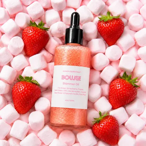 Boujee Moisturizing Body Oil Strawberry Freesia Pink Marshmallow Coconut Whipped Vanilla Pink Musk by Karafa Essentials