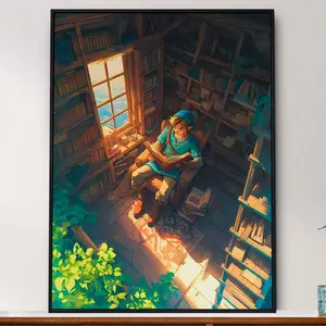 Link Reading in Cosy Room Art Print: Legend of Zelda Anime Poster