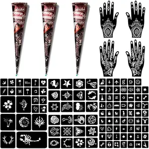 Moricher Temporary Tattoo Kits 3 Henna tattoo cones 101 Stencils Semi Permanent Tattoo Markers Jagua Gel for Women Men Kids DIY Art Painting Party Gifts