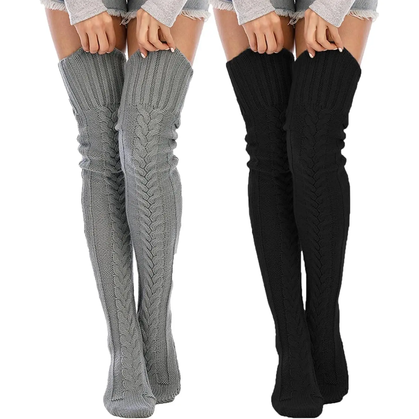 Women's Extra Long Cable Knit Sports Socks - Soft Warm Acrylic Crochet Winter Socks for Daughter, Wife, Girlfriends (Boosts Warmth), Thigh Highs