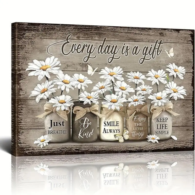 Rural Style Wall Art Poster Daisy Butterfly Canvas Painting Retro Floral Wall Art Floral Inspirational Pictures Bedroom Living Room Bathroom Office Wall Decoration Home Decoration city wall art summervibes