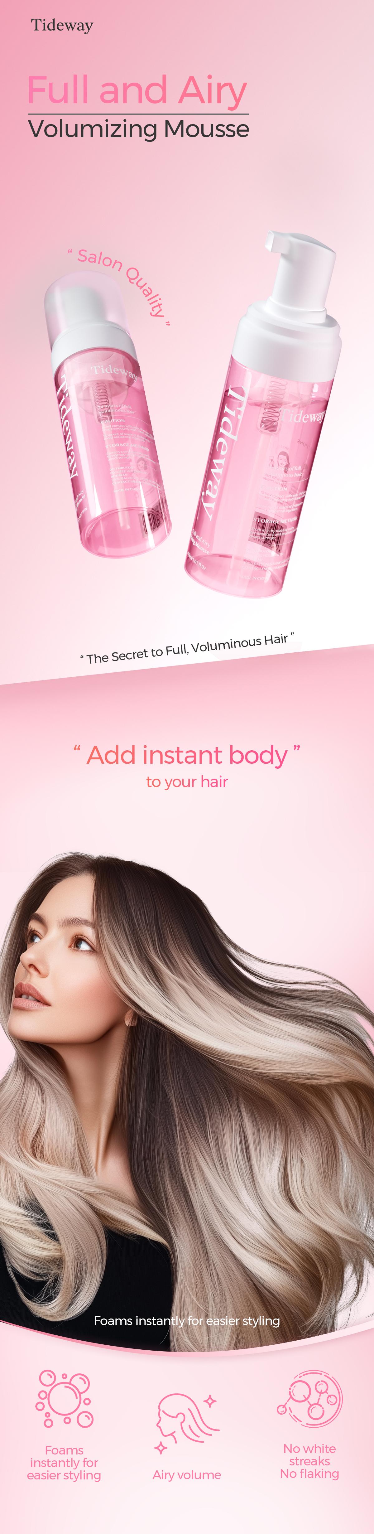 Tideway Beauty Full and Airy Volumizing Mousse - Achieve Fuller, Lighter, and Natural Hair with Long-Lasting Volume, Anti-Frizz, and Nourishing Care for All Hair Types - 5.07 oz