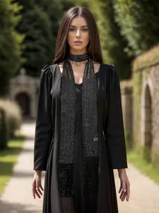 1PC Long Thin Scarf With Fringed Shimmering Neck Scarf Narrow Scarf For Women Formal Dinner Party Neckwear Fashion Accessory Trendy Solid Shawl