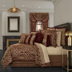 Renzo Crimson and Gold 4 Piece Comforter Set
