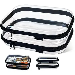 Clear Zipper Pouches for Organizer,  Hard Clear Zipper Case, Hard Plastic Pouch with Zippered