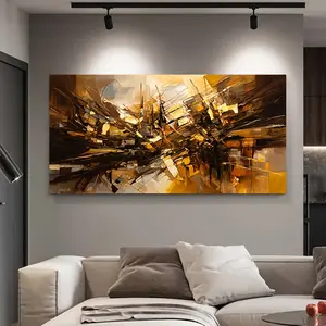 Wooden Framed Canvas Painting Abstract Expressionist Mixed media canvas print Modern chaotic color patchwork wall decoration, modern oil painting poster, suitable for living room and bedroom Wrapped in canvas