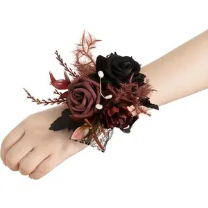 Ling's moment 6pcs Wedding Wrist Corsage Artificial Flowers, Girl/Mother Homecoming Prom Corsages Wristlet Décor, etc. Peach Pink