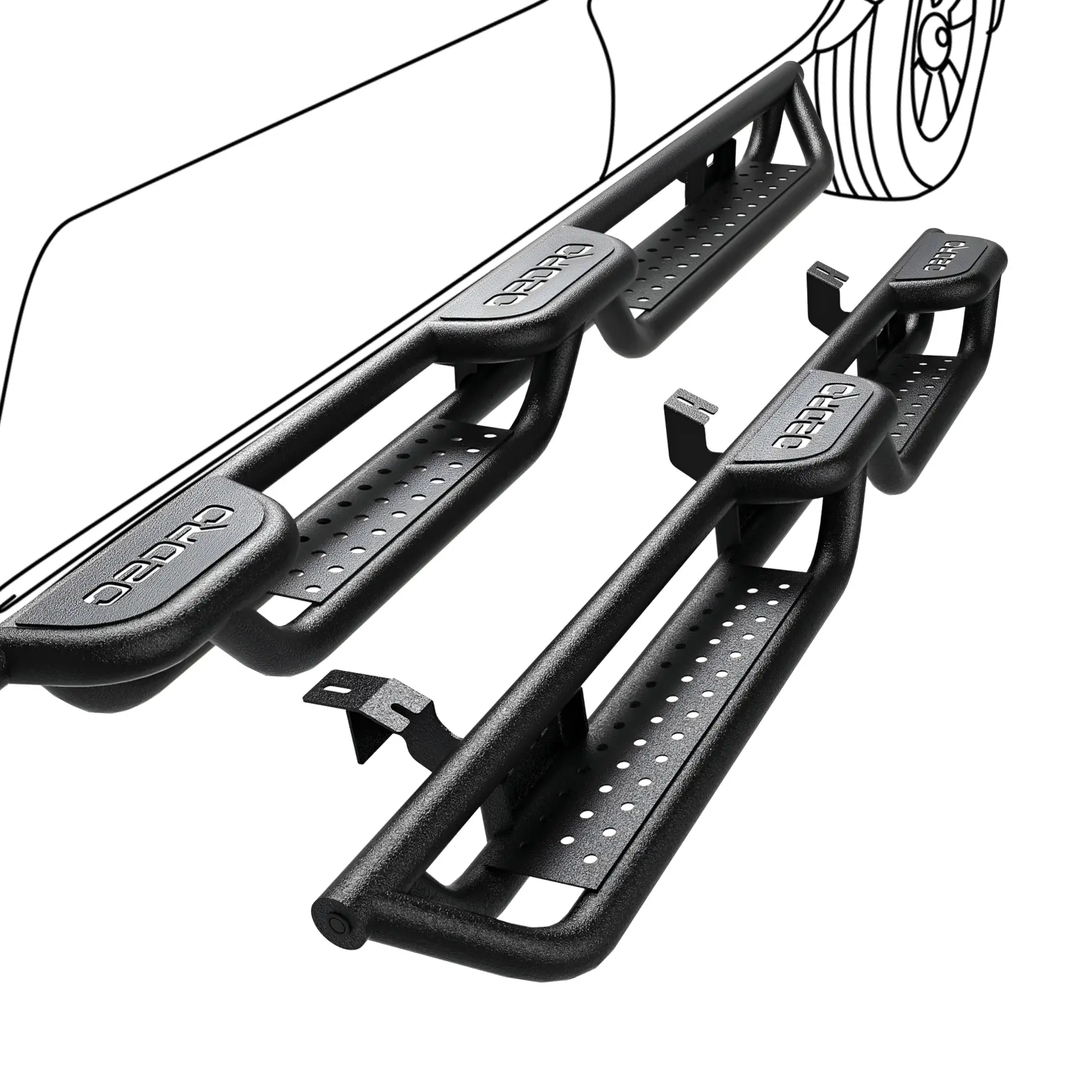 【fathersdaygift】OEDRO Wheel to Wheel Running Boards Compatible with Toyota Tacoma Double 2024 2025 6 Inch Bed Access Side Steps with Two Stairs Nerf Bar