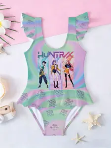 Girls' One-Piece Swimsuit Huntr/x Girl Group Print Rainbow Dye Bottom Color Block Sleeveless Hemline Pool Beach Trendy Style