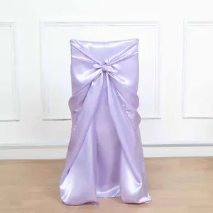 Satin Self-Tie Universal Chair Cover Lavender Lilac - Reusable Slip-On Slipcover for Folding, Dining, Banquet & Standard Size Chairs