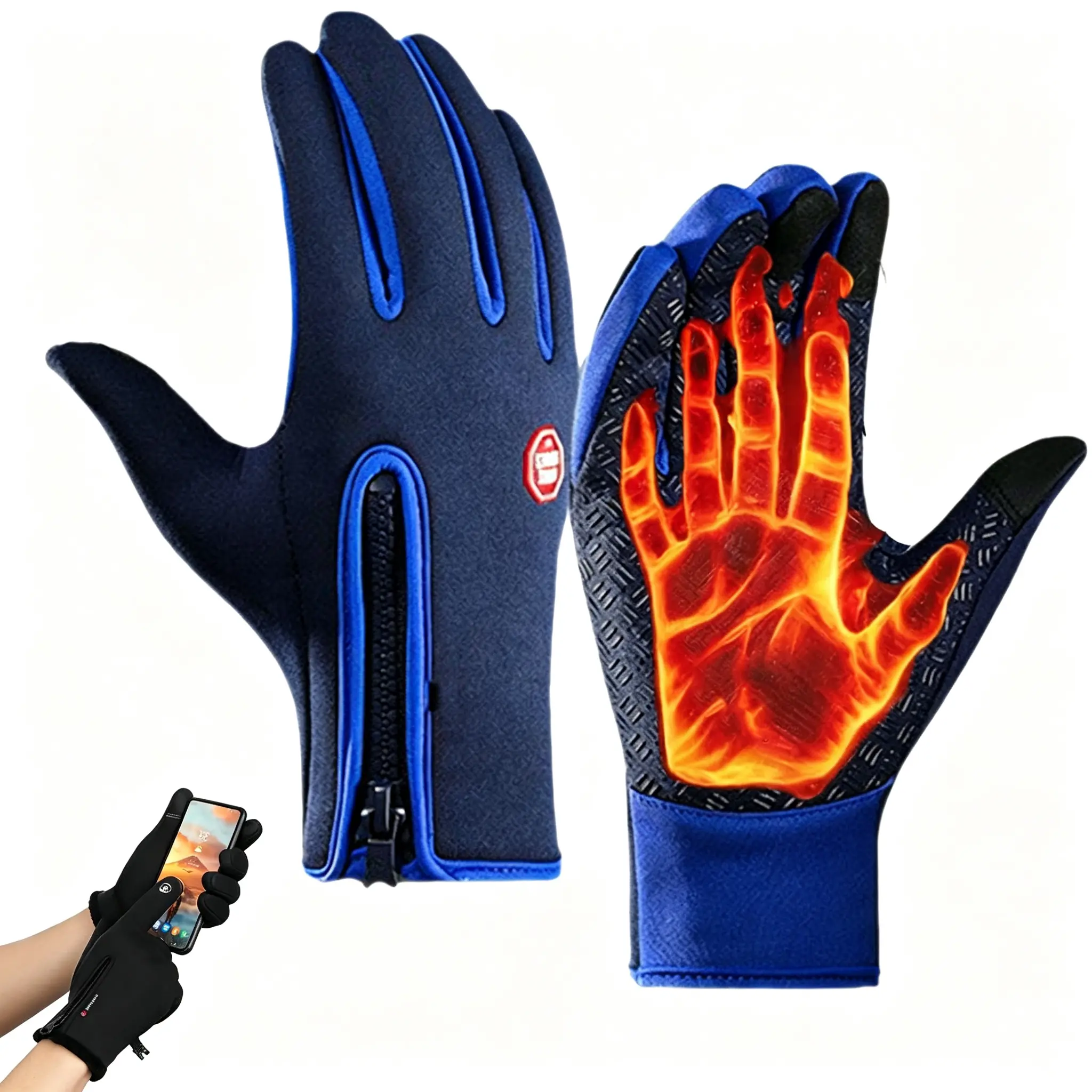 Unisex Winter Sports Gloves, Windproof Wind-Resistant Full-Finger with Fleece Lining, Non-Slip Touchscreen Grip for Outdoor Driving, Cycling, Hiking