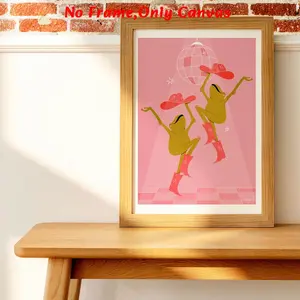 Frog Disco Pattern Unframed Painting, Cute Artwork, Graphic Prints, 1 Count Vintage Disco Frog Pattern Wall Art, Wall Decor for Home Living Room Bedroom, Decoration Items
