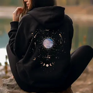 Moon Phase Hoodie Hoodie, Witchy Clothes, Celestial Hoodie, Trendy Aesthetic Pullover Graphic Hoodie, Cottagecore Clothing