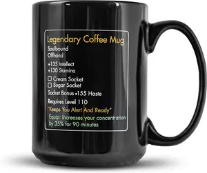 MMO Mug - Legendary Coffee Mug Level 110 - Large Ceramic Black15oz - Gaming, Gamer Cup
