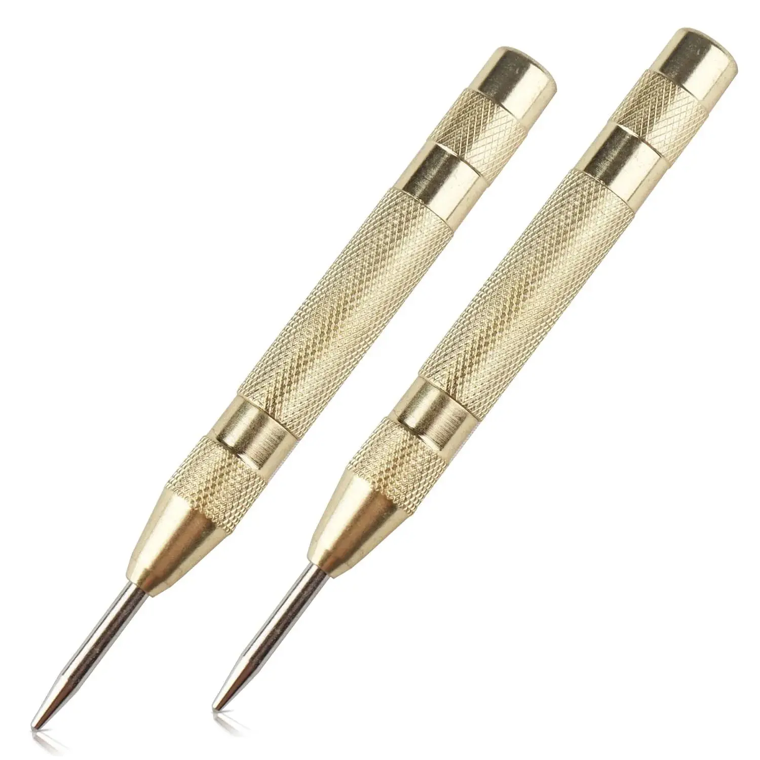2Pcs Automatic Center Punch, 5'' Premium Spring Loaded Center Punch, Adjustable Spring Loaded Center Hole Punch, Heavy Duty Steel Automatic Center Marker Punch Tool for Metal, Wood, Glass by