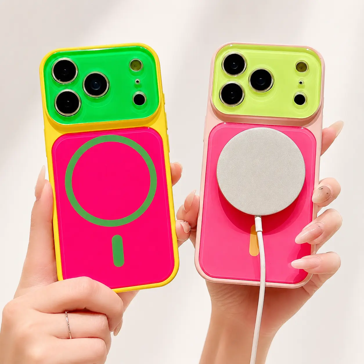 Dopamine Colorblock Magnetic Protective Case for iPhone 17/16/15/14 Pro Max - iPhone Series Glossy Shell, Vibrant Contrast Colors, MagSafe Fit, Shockproof Anti-Drop Phone Cover