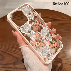 Premium Magnetic Phone Cases for iPhone11/12/13/14/15/16//17/Air/promax/Plus Cute Highland Cow Floral y2k cased MagSafe Ready, Anti-Fall, Springtok and Ultra-Thin Design | Perfect for Everyday Use Screen Protector Resistance