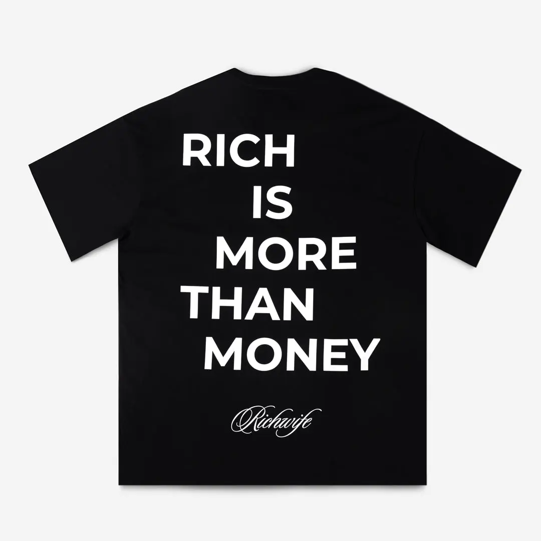 Women's "Rich Is More Than Money" Oversized Round Neck T-Shirt, Relaxed Fit, Breathable Casual Top